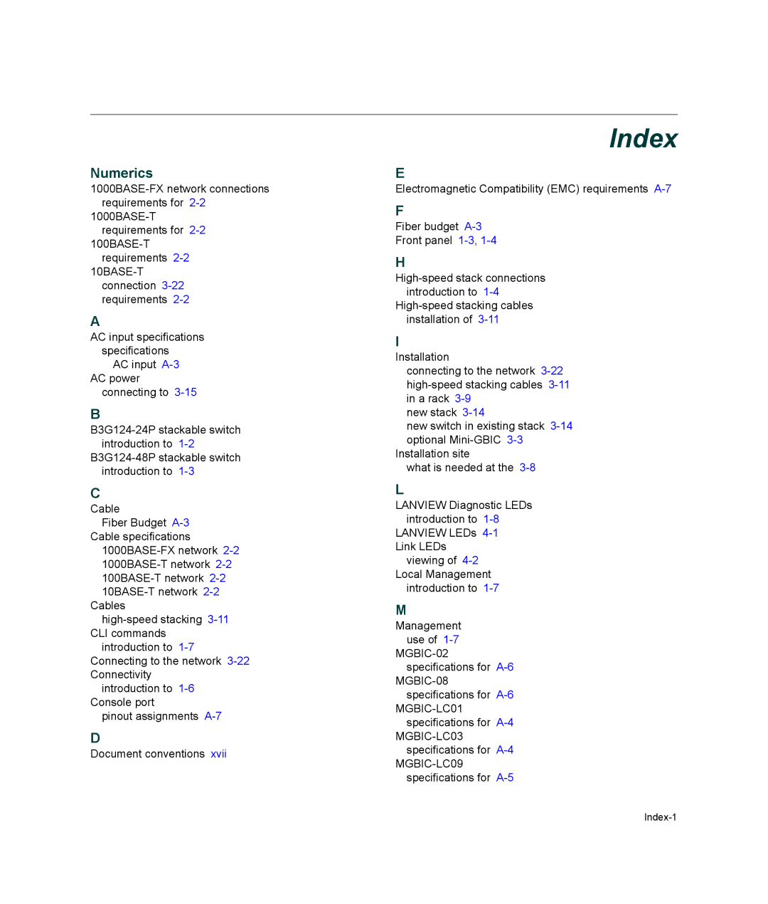 Enterasys Networks B3G124-48P, B3G124-24P manual Index, Numerics 