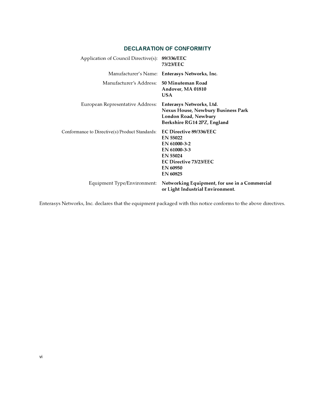 Enterasys Networks B3G124-24P, B3G124-48P manual Declaration of Conformity 