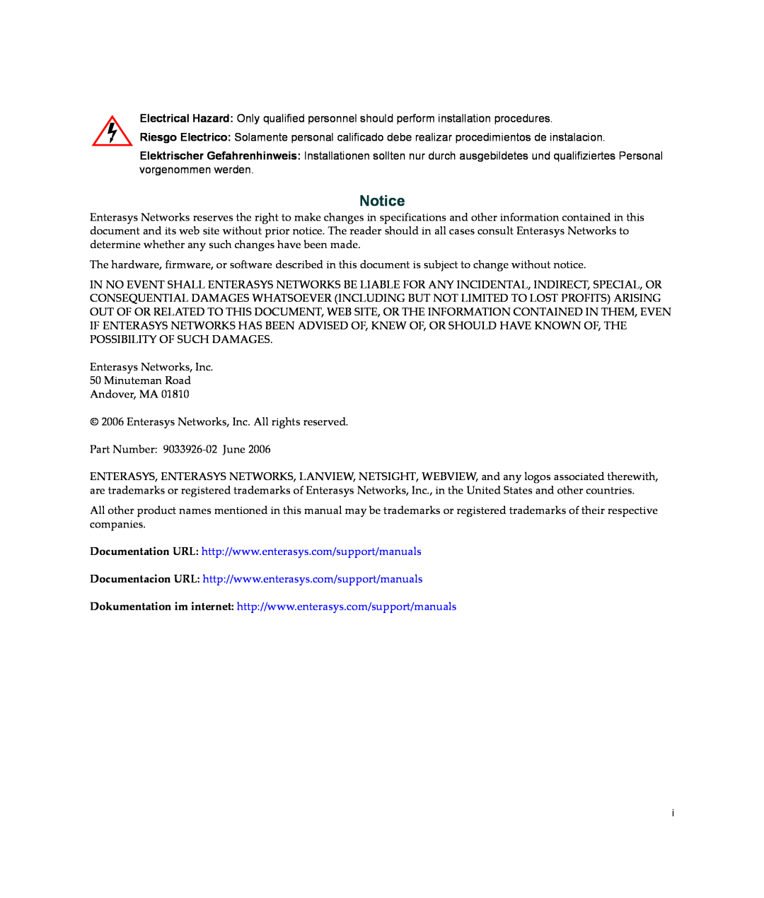 Enterasys Networks BL-6000ENT manual Enterasys Networks, Inc 50 Minuteman Road Andover, MA 