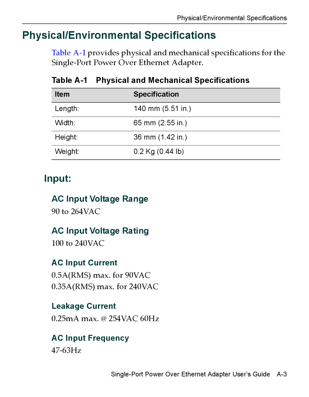 Enterasys Networks BL-69108ENT, BL-69551ENT manual Physical/Environmental Specifications, Input 