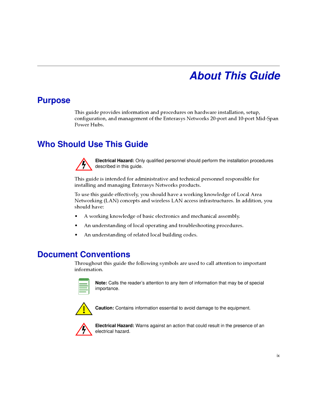 Enterasys Networks BL-89520ENT, BL-89720ENT About This Guide, Purpose, Who Should Use This Guide, Document Conventions 