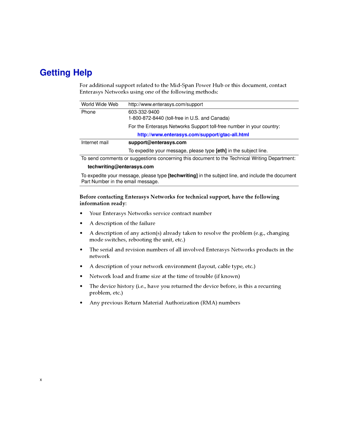 Enterasys Networks BL-89620ENT, BL-89720ENT, BL-89520ENT, BL-89420ENT, BL-89710ENT manual Getting Help, Support@enterasys.com 
