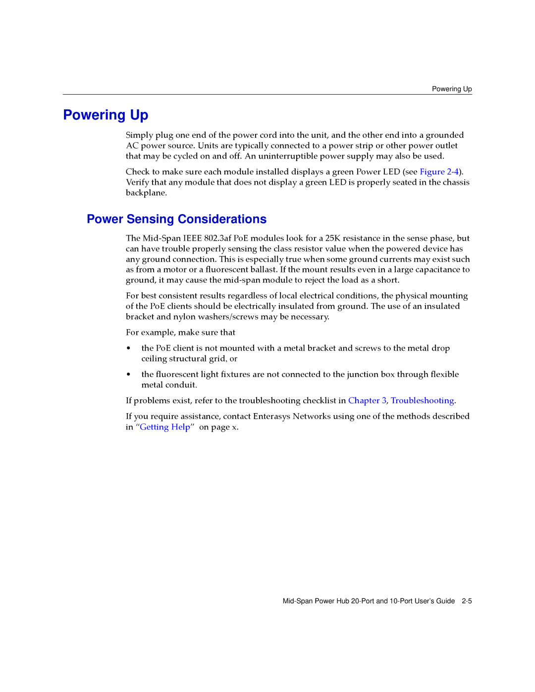 Enterasys Networks BL-89710ENT, BL-89720ENT, BL-89520ENT, BL-89620ENT, BL-89420ENT Powering Up, Power Sensing Considerations 