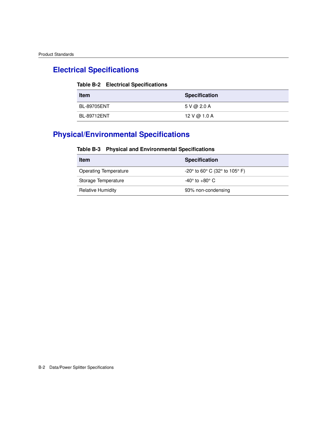 Enterasys Networks BL-89420ENT, BL-89720ENT, BL-89520ENT, BL-89620ENT, BL-89710ENT manual Electrical Specifications 