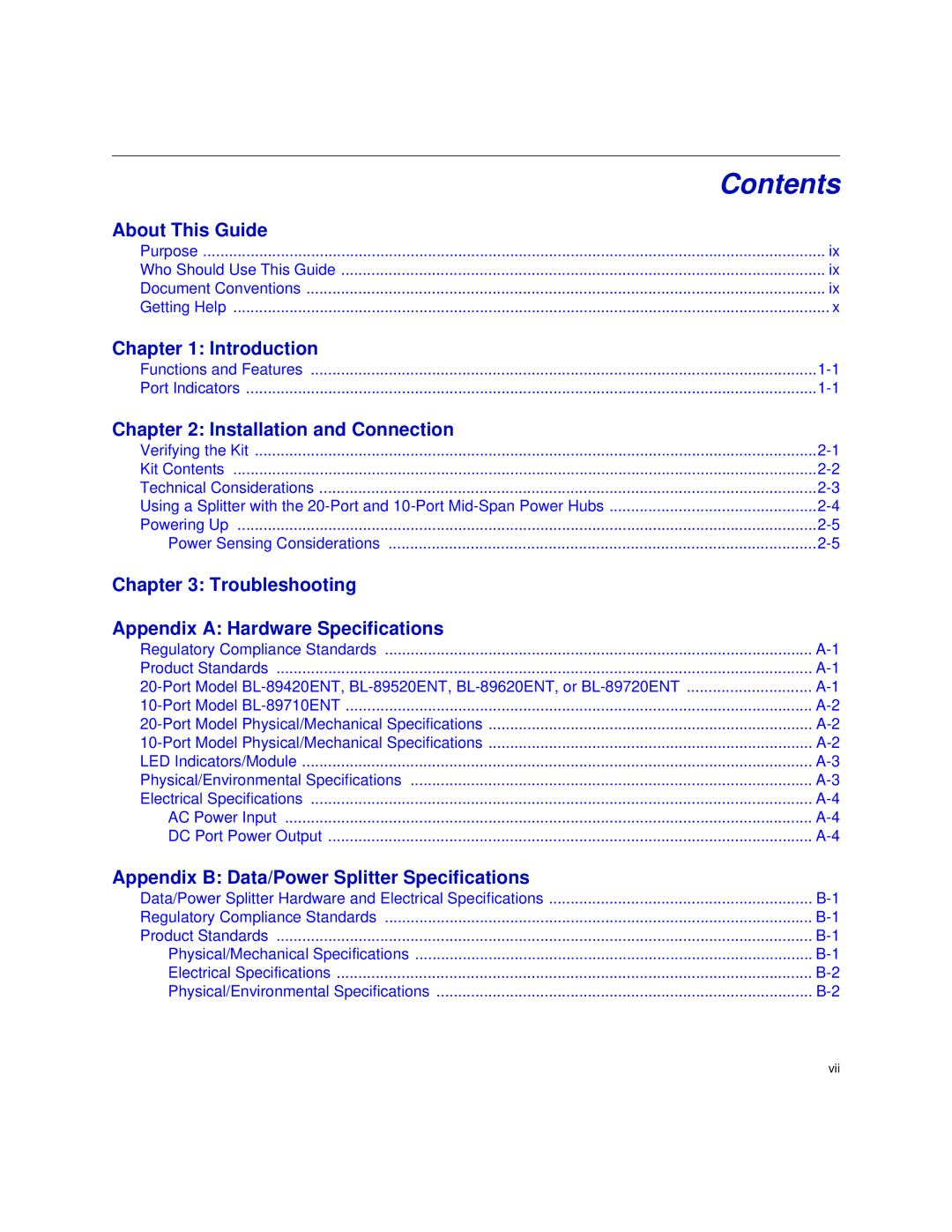 Enterasys Networks BL-89710ENT, BL-89720ENT, BL-89520ENT, BL-89620ENT, BL-89420ENT manual Contents 