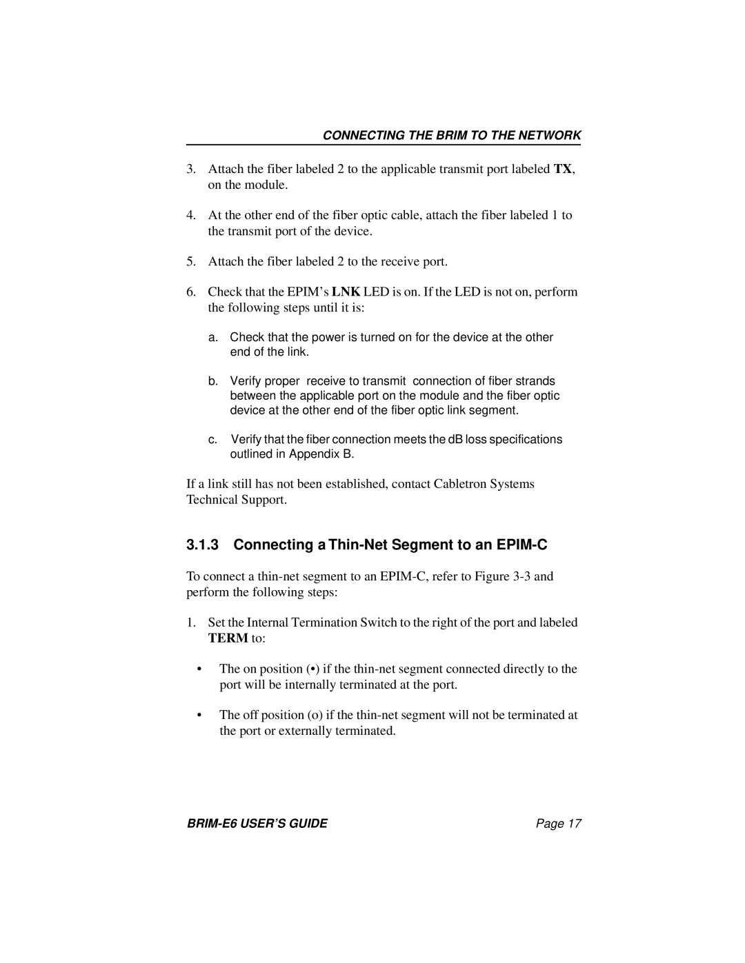 Enterasys Networks BRIM-E6 manual Connecting a Thin-Net Segment to an EPIM-C 