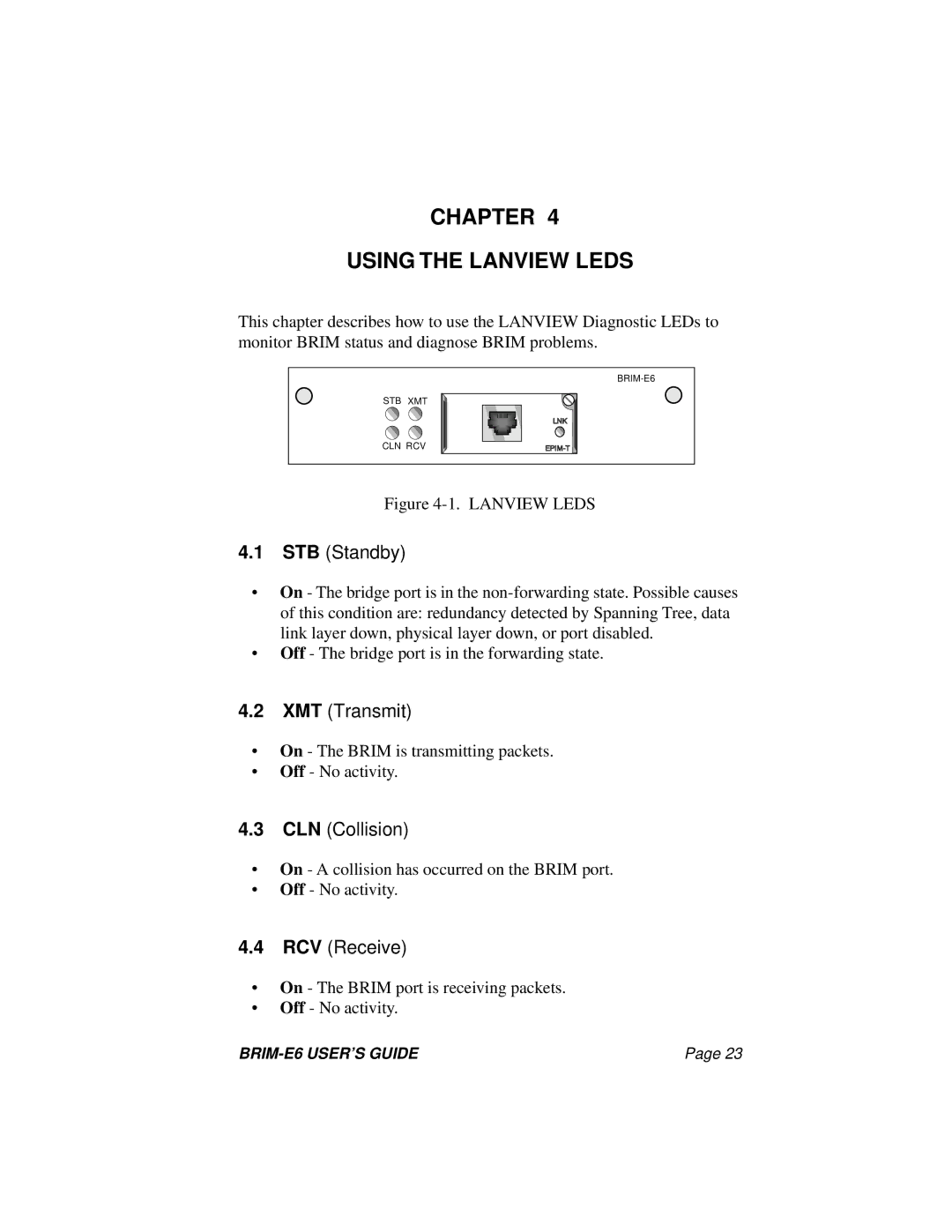 Enterasys Networks BRIM-E6 manual Chapter Using the Lanview Leds, STB Standby 