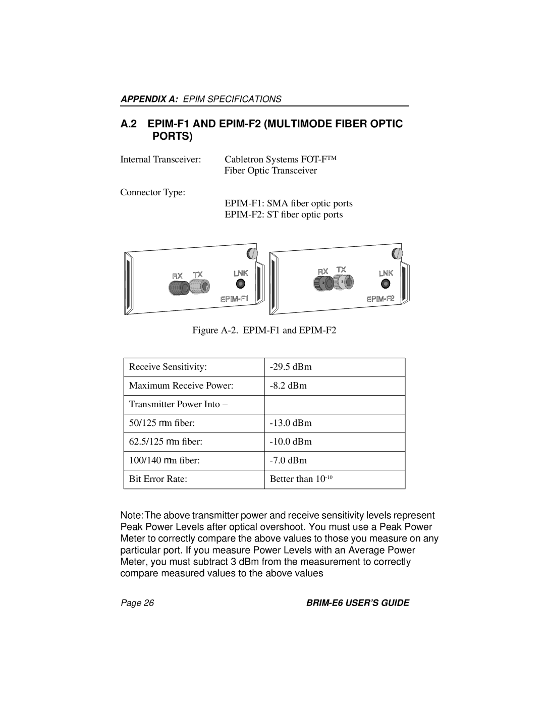 Enterasys Networks BRIM-E6 manual EPIM-F1 and EPIM-F2 Multimode Fiber Optic Ports 