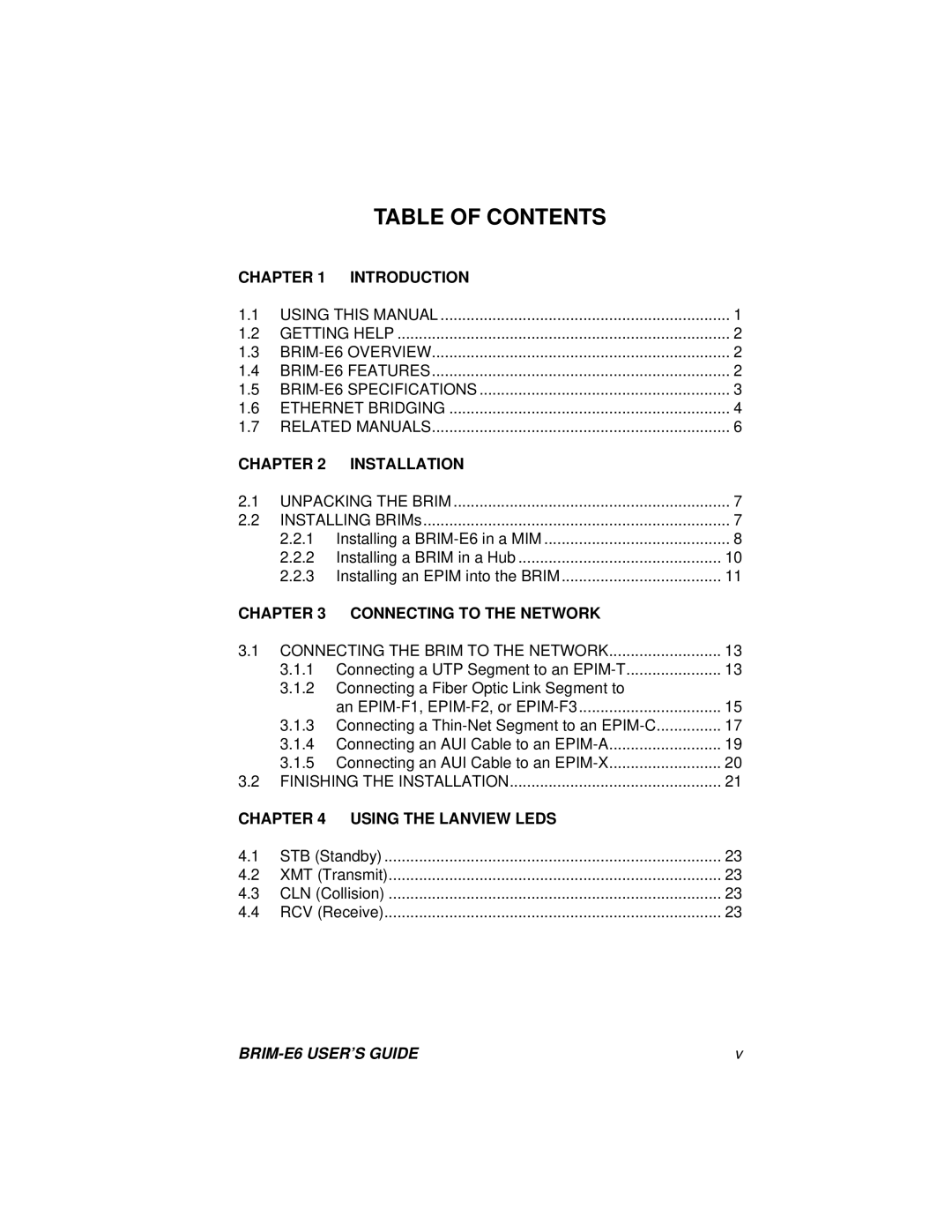 Enterasys Networks BRIM-E6 manual Table of Contents 