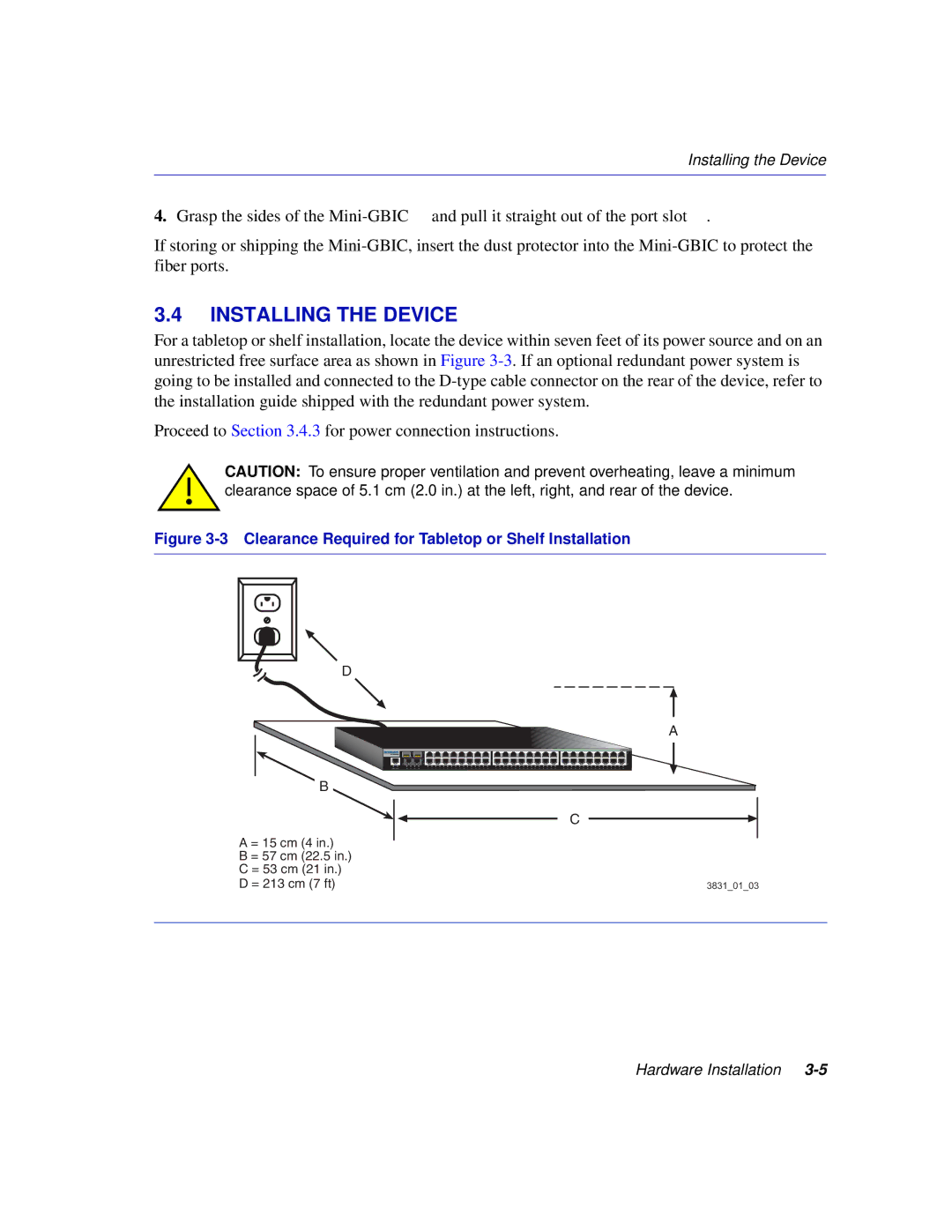 Enterasys Networks C1H124-48, C1H124-24 manual Installing the Device, Clearance Required for Tabletop or Shelf Installation 