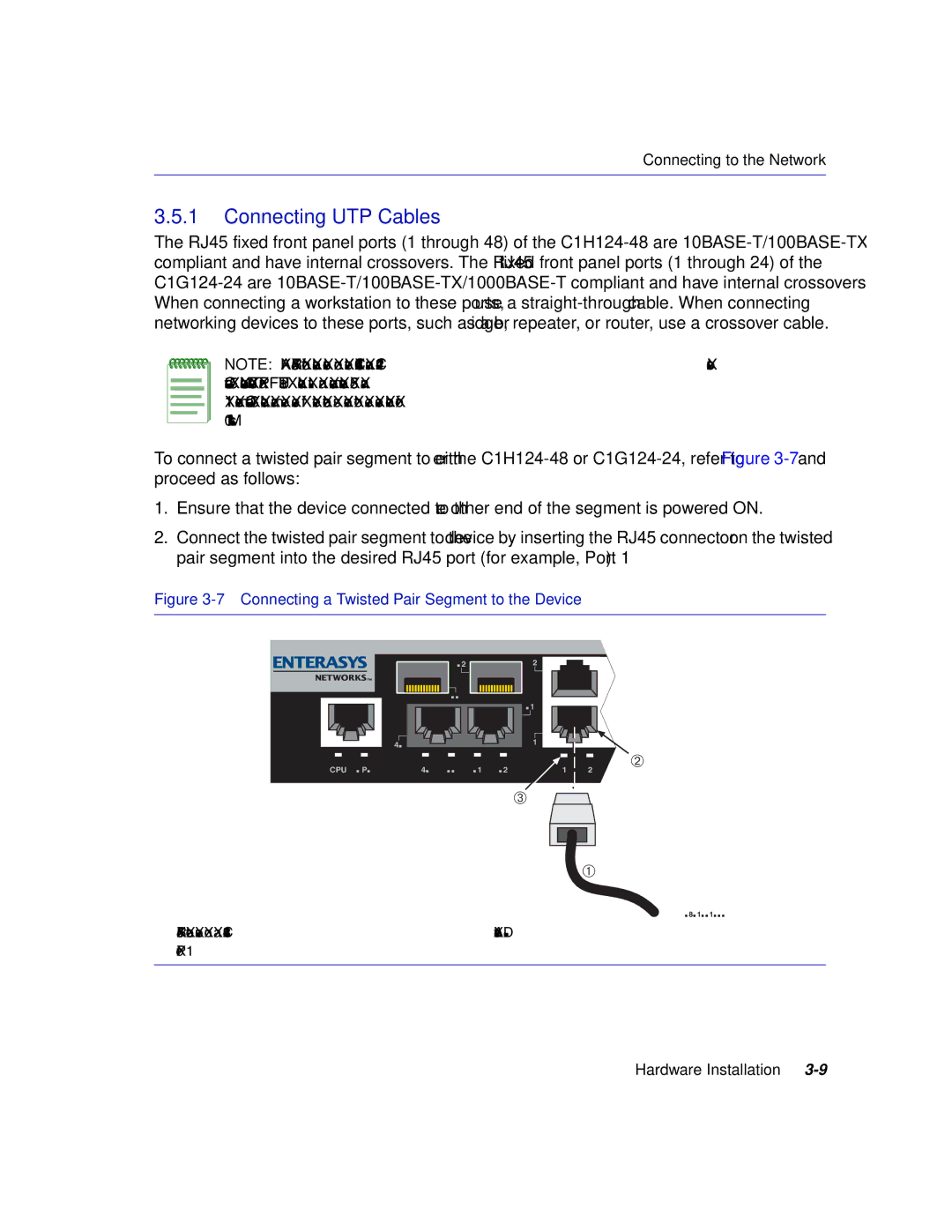 Enterasys Networks C1H124-48, C1H124-24 manual Connecting UTP Cables, Connecting a Twisted Pair Segment to the Device 