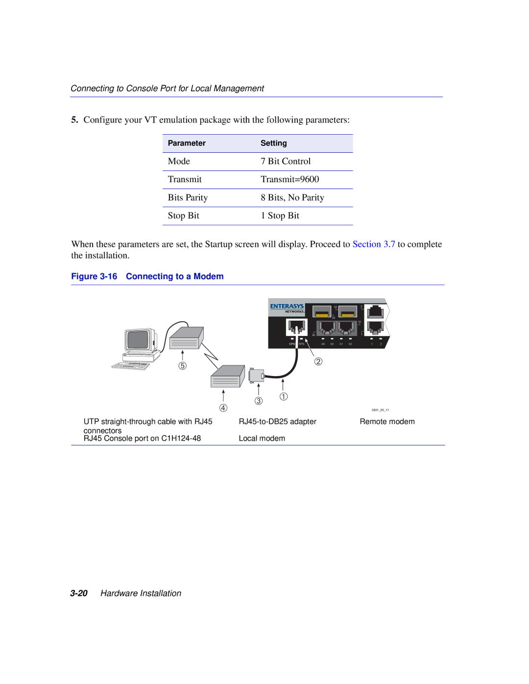 Enterasys Networks C1H124-24, C1H124-48 manual Connecting to a Modem 