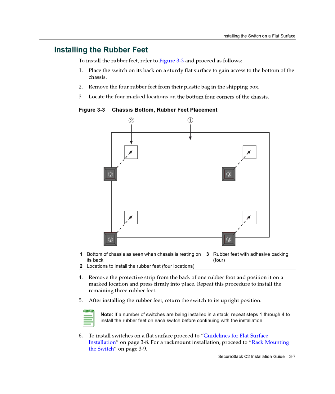 Enterasys Networks C2H124-48P, C2G124-48P manual Installing the Rubber Feet, Chassis Bottom, Rubber Feet Placement 