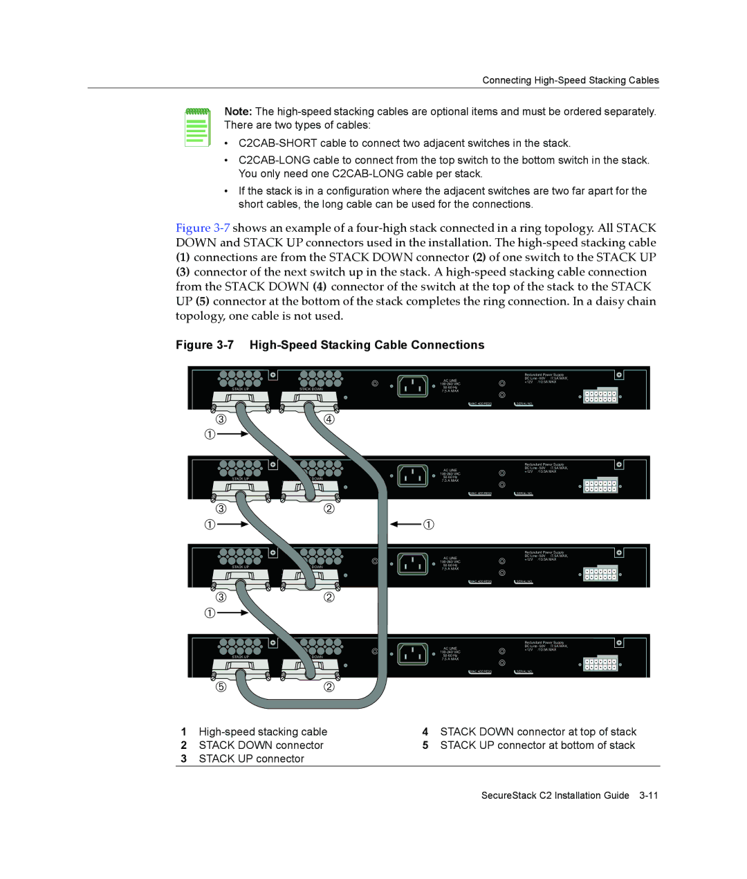 Enterasys Networks C2H124-48P, C2G124-48P manual High-Speed Stacking Cable Connections 