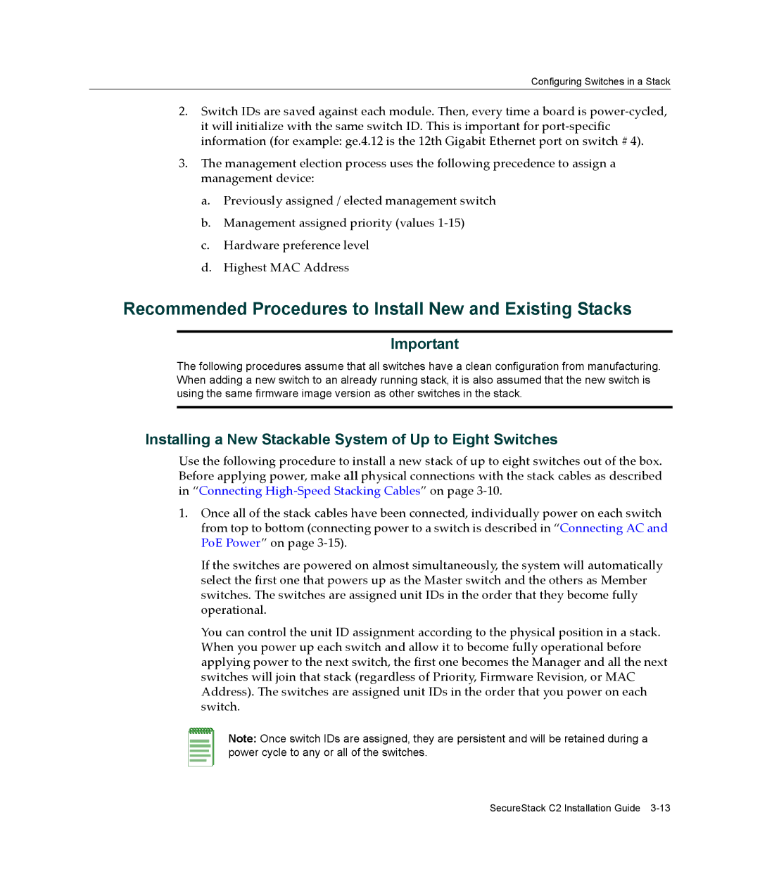 Enterasys Networks C2H124-48P, C2G124-48P manual Recommended Procedures to Install New and Existing Stacks 