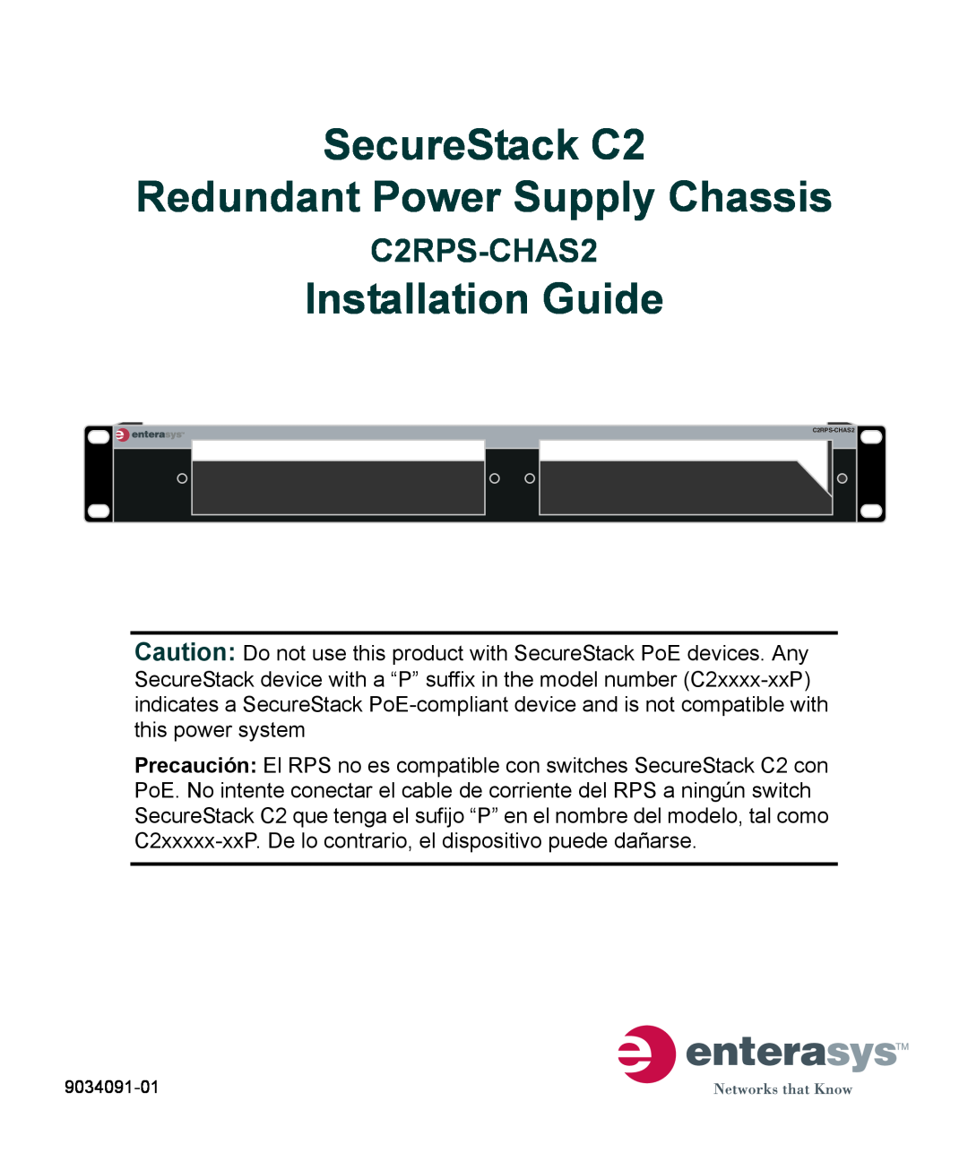 Enterasys Networks C2RPS-CHAS2 manual SecureStack C2 Redundant Power Supply Chassis, Installation Guide 