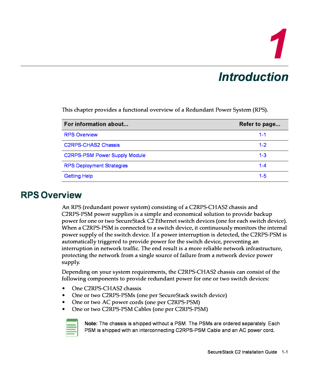 Enterasys Networks C2RPS-CHAS2 manual Introduction, RPS Overview, For information about, Refer to page 
