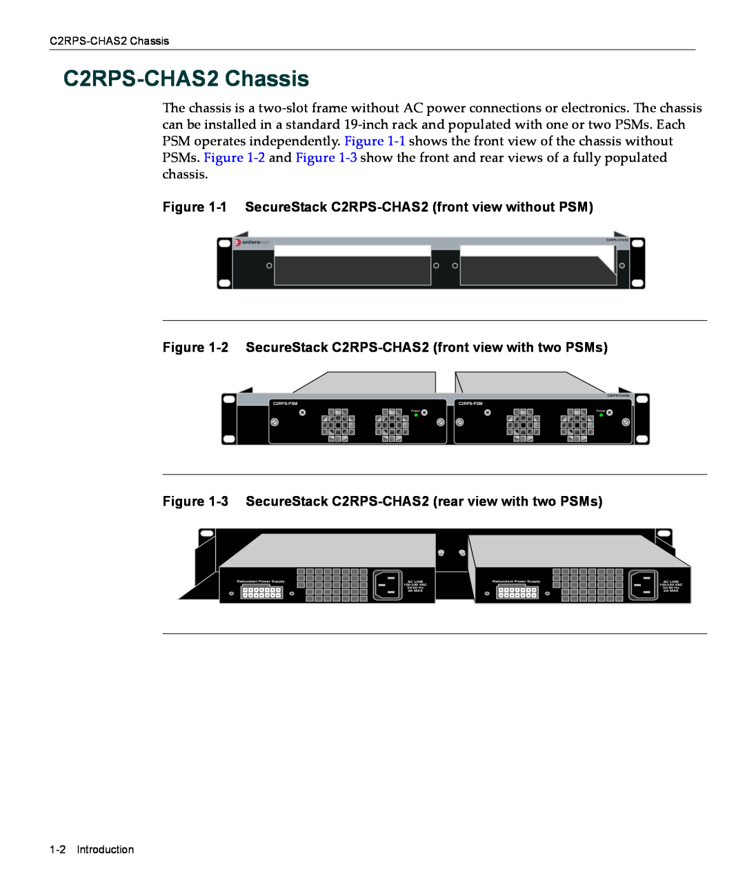 Enterasys Networks manual C2RPS-CHAS2 Chassis, 1 SecureStack C2RPS-CHAS2 front view without PSM 