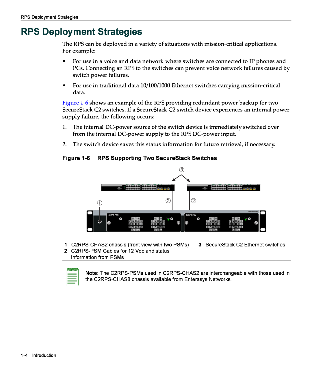 Enterasys Networks C2RPS-CHAS2 manual RPS Deployment Strategies, 6 RPS Supporting Two SecureStack Switches 