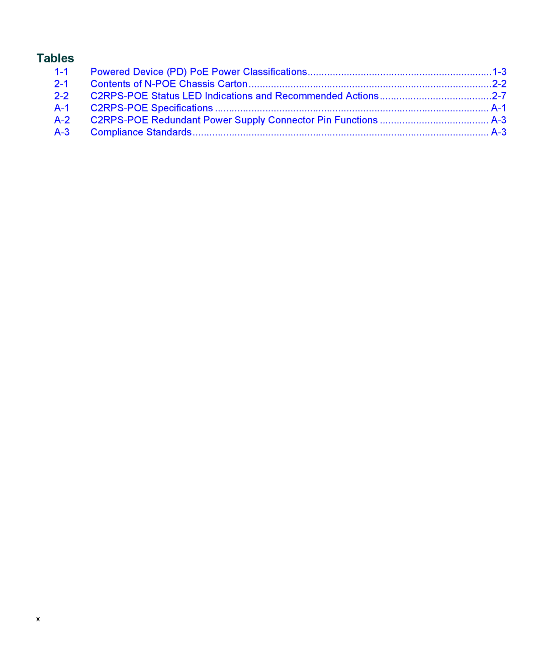 Enterasys Networks C2RPS-POE manual Tables 