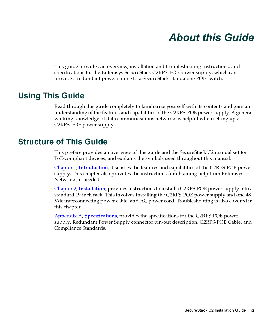 Enterasys Networks C2RPS-POE manual About this Guide, Using This Guide, Structure of This Guide 