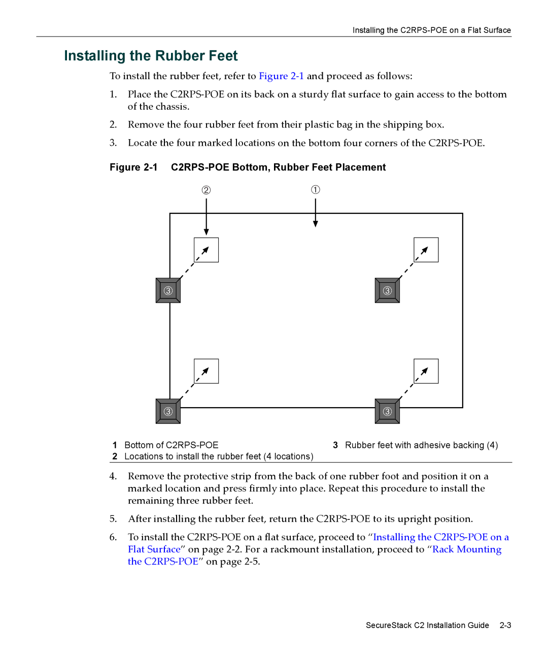 Enterasys Networks C2RPS-POE manual Installing the Rubber Feet 