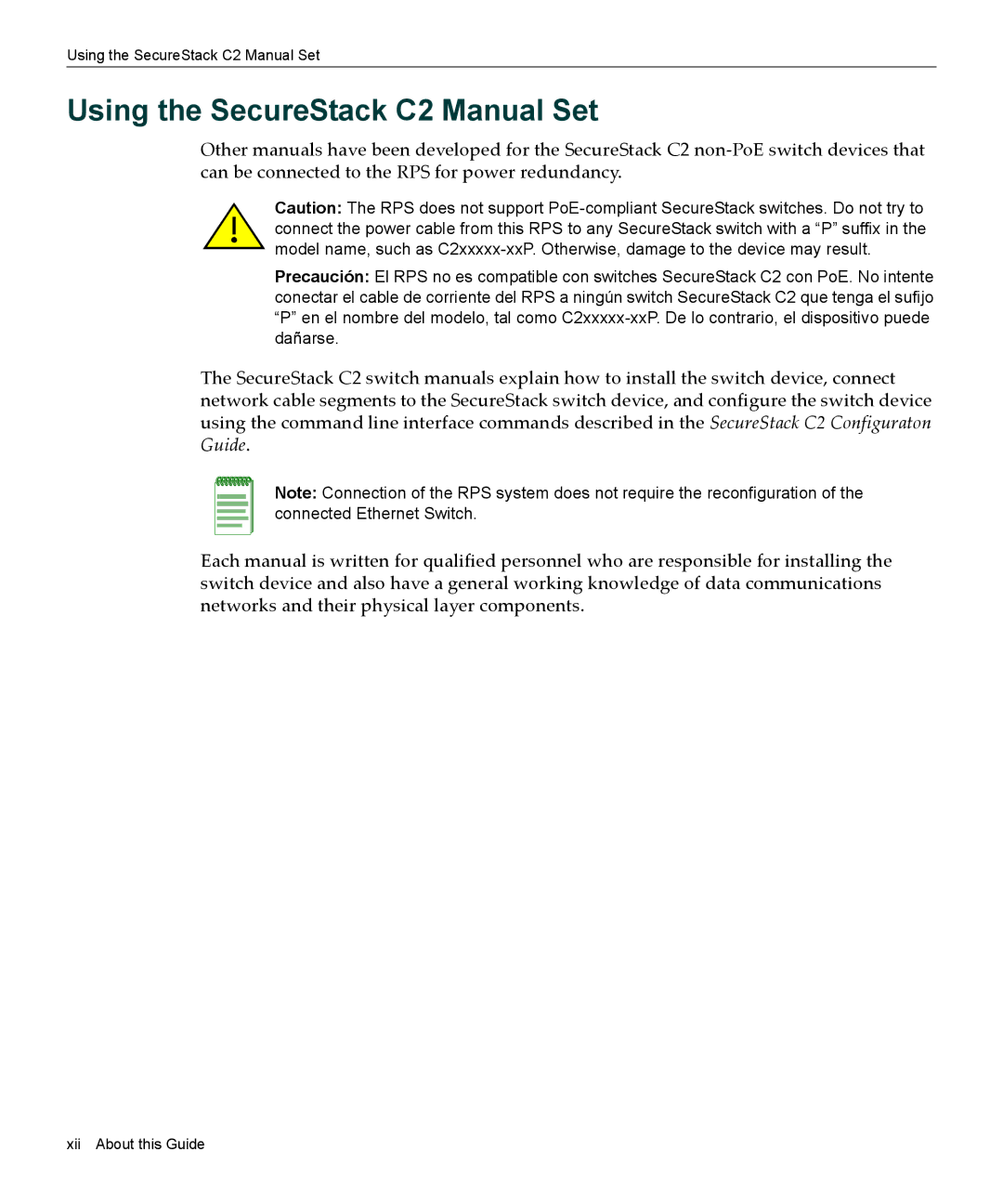 Enterasys Networks C2RPS-SYS manual Using the SecureStack C2 Manual Set 