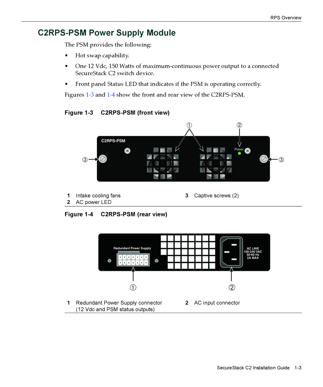 Enterasys Networks C2RPS-SYS manual C2RPS-PSM Power Supply Module, C2RPS-PSM front view 