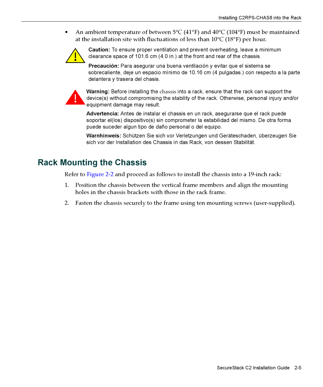 Enterasys Networks C2RPS-SYS manual Rack Mounting the Chassis 