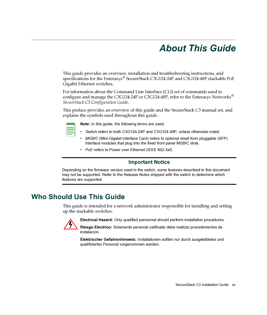 Enterasys Networks C3G124-24P, C3G124-48P manual About This Guide, Who Should Use This Guide 