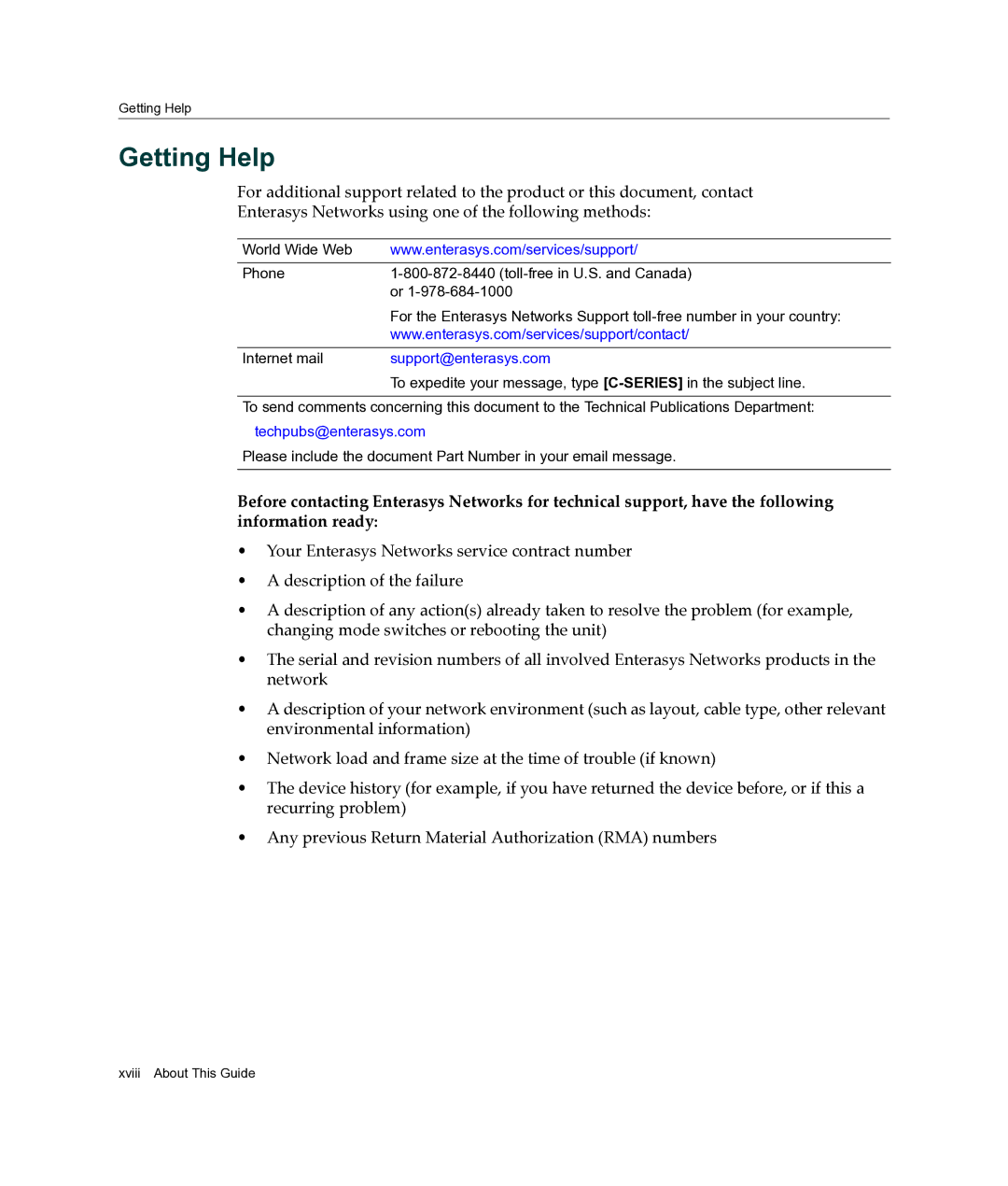 Enterasys Networks C3G124-48P, C3G124-24P manual Getting Help, Support@enterasys.com 