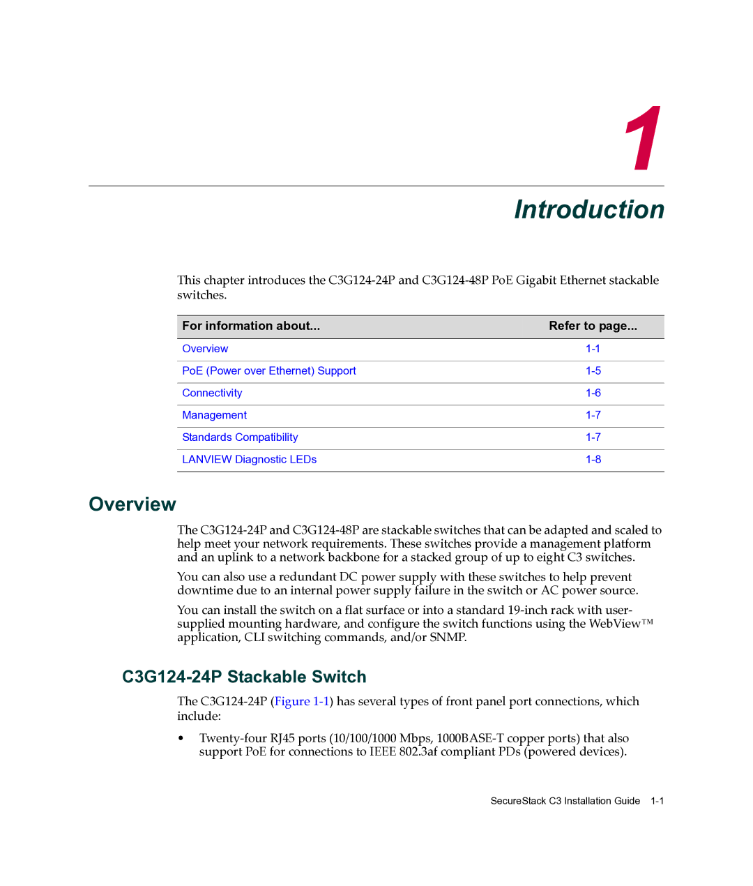 Enterasys Networks C3G124-48P manual Overview, C3G124-24P Stackable Switch 