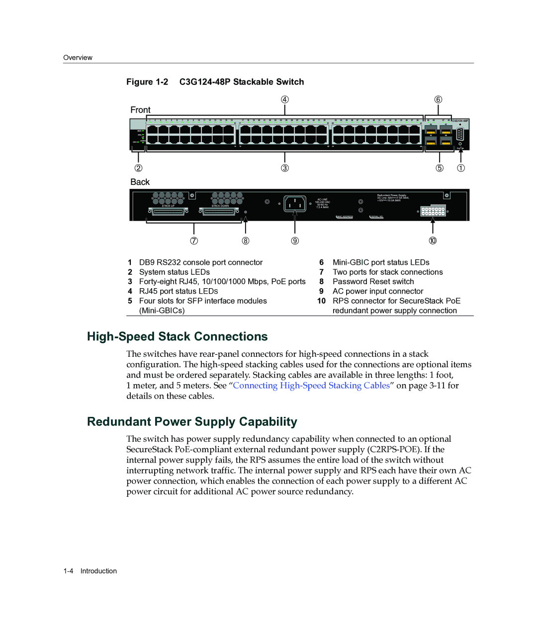 Enterasys Networks C3G124-48P, C3G124-24P manual High-Speed Stack Connections, Redundant Power Supply Capability 