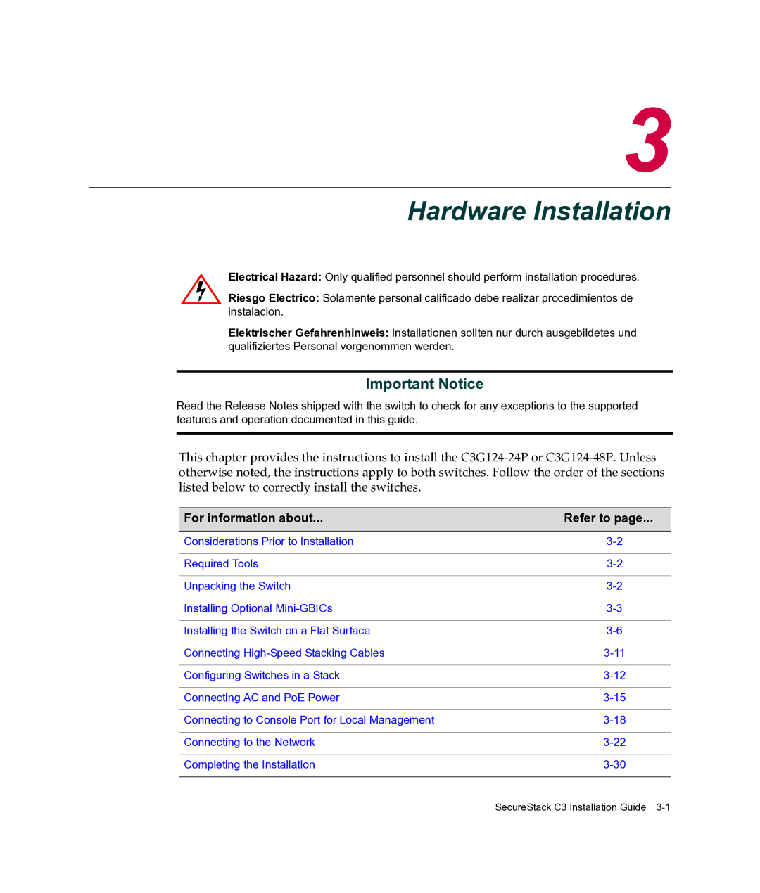 Enterasys Networks C3G124-24P, C3G124-48P manual Hardware Installation 