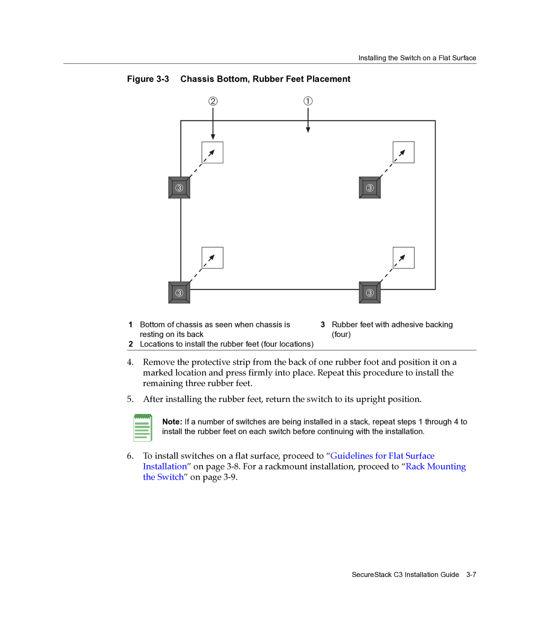 Enterasys Networks C3G124-24P, C3G124-48P manual Chassis Bottom, Rubber Feet Placement 