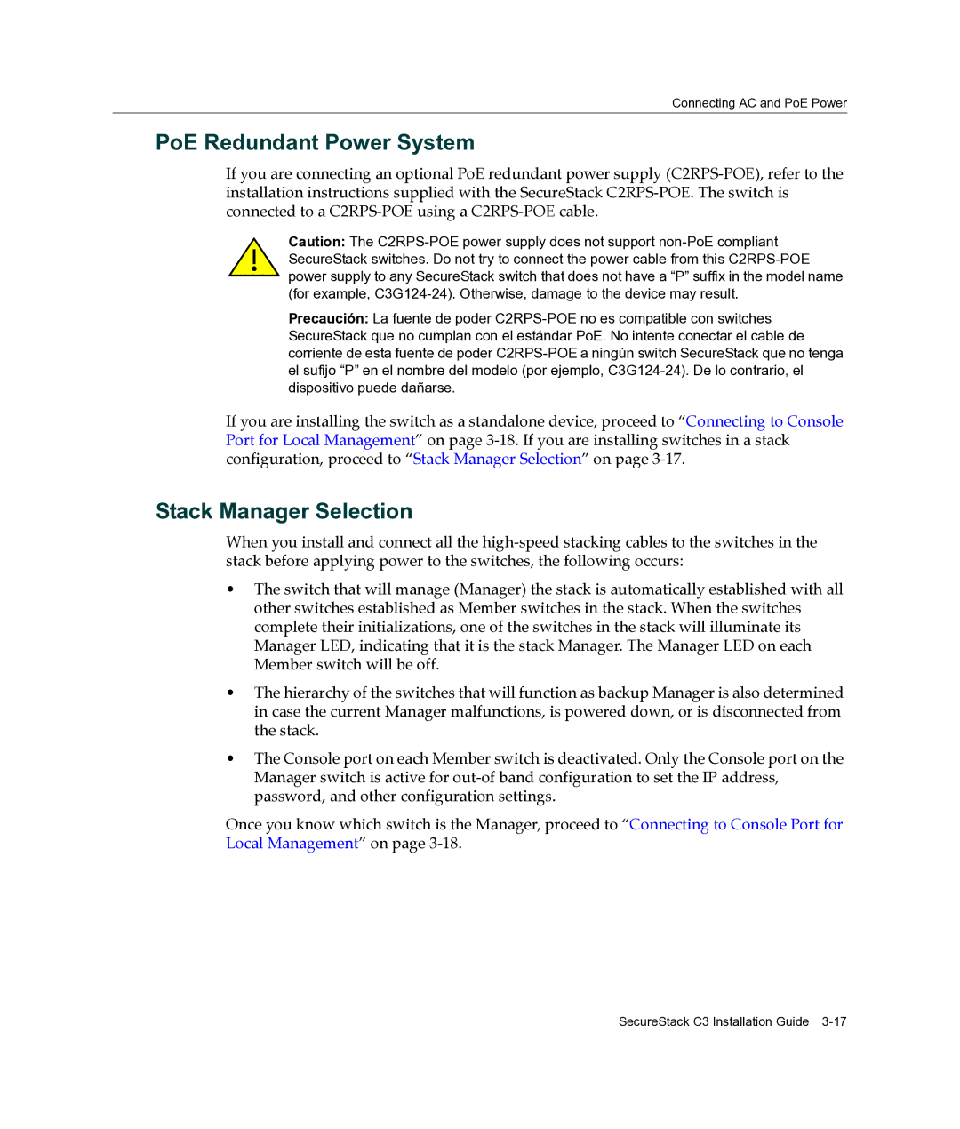 Enterasys Networks C3G124-24P, C3G124-48P manual PoE Redundant Power System, Stack Manager Selection 