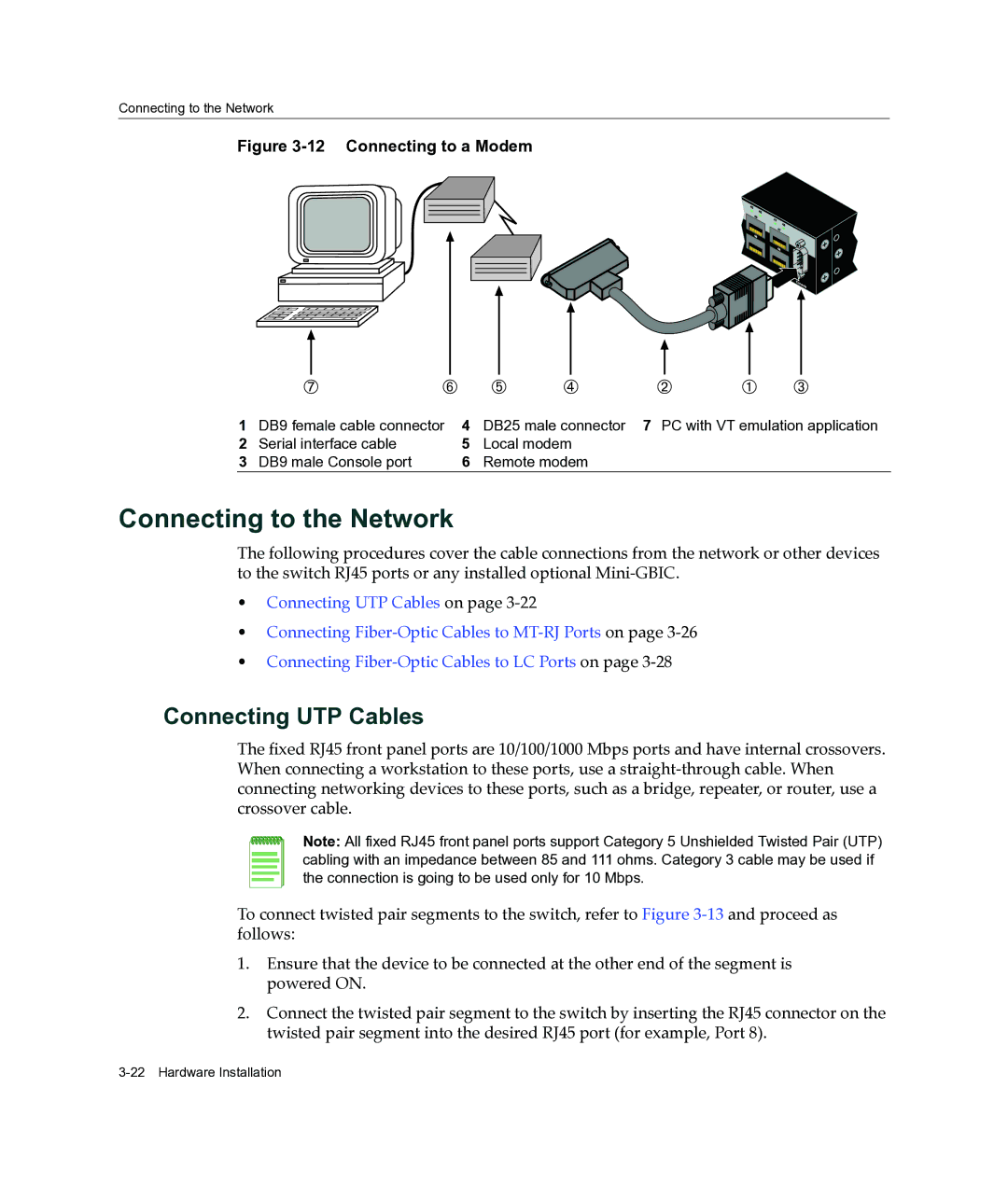 Enterasys Networks C3G124-48P, C3G124-24P manual Connecting to the Network, Connecting UTP Cables 