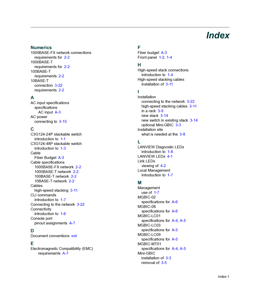 Enterasys Networks C3G124-24P, C3G124-48P manual Index 