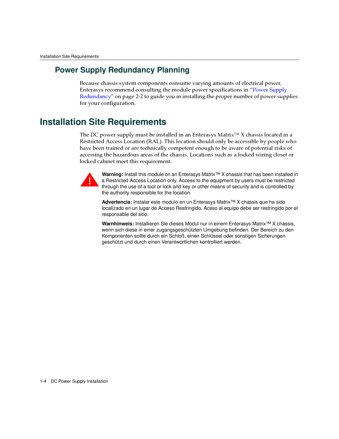 Enterasys Networks CM Version 1.0 manual Installation Site Requirements, Power Supply Redundancy Planning 