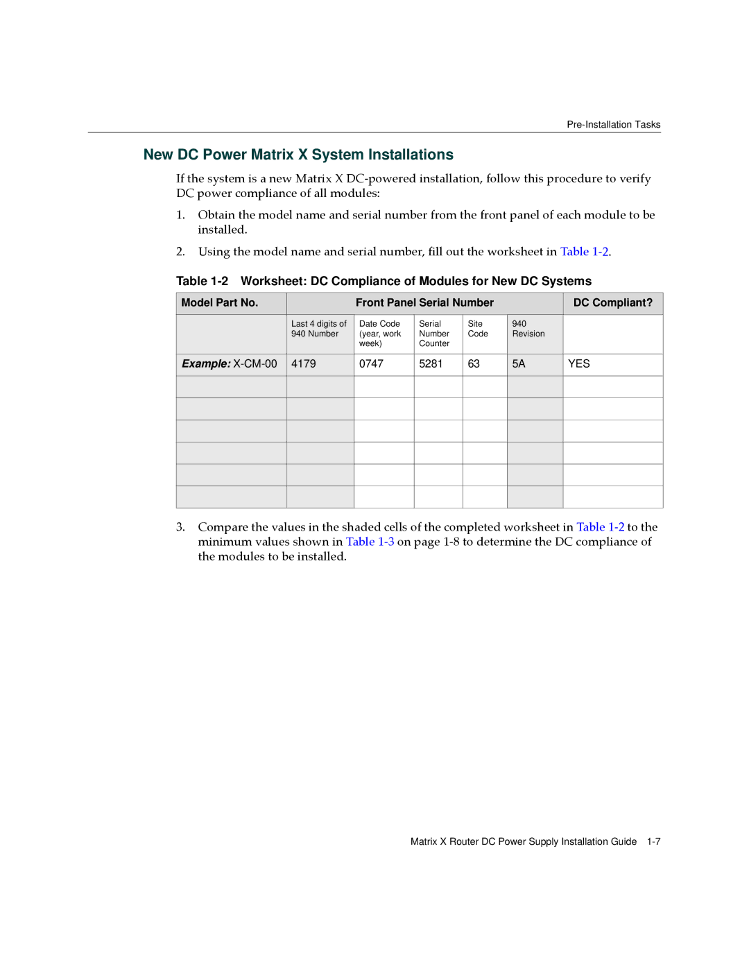 Enterasys Networks CM Version 1.0 manual Worksheet DC Compliance of Modules for New DC Systems 