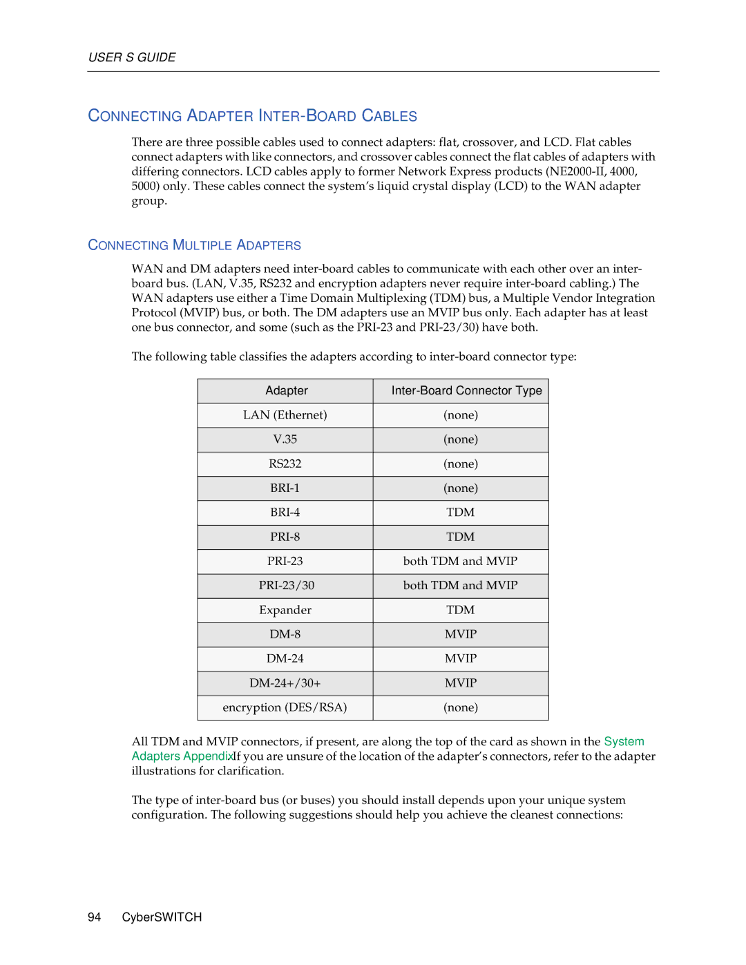 Enterasys Networks CSX6000, CSX5500, CSX7000 manual Connecting Adapter INTER-BOARD Cables, Connecting Multiple Adapters 