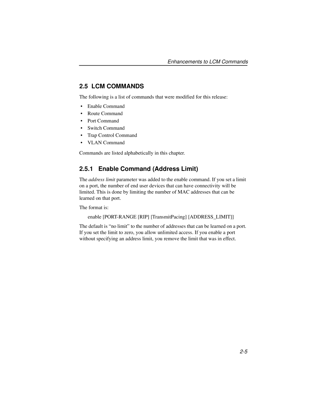 Enterasys Networks ELS10-27TX manual LCM Commands, Enable Command Address Limit 