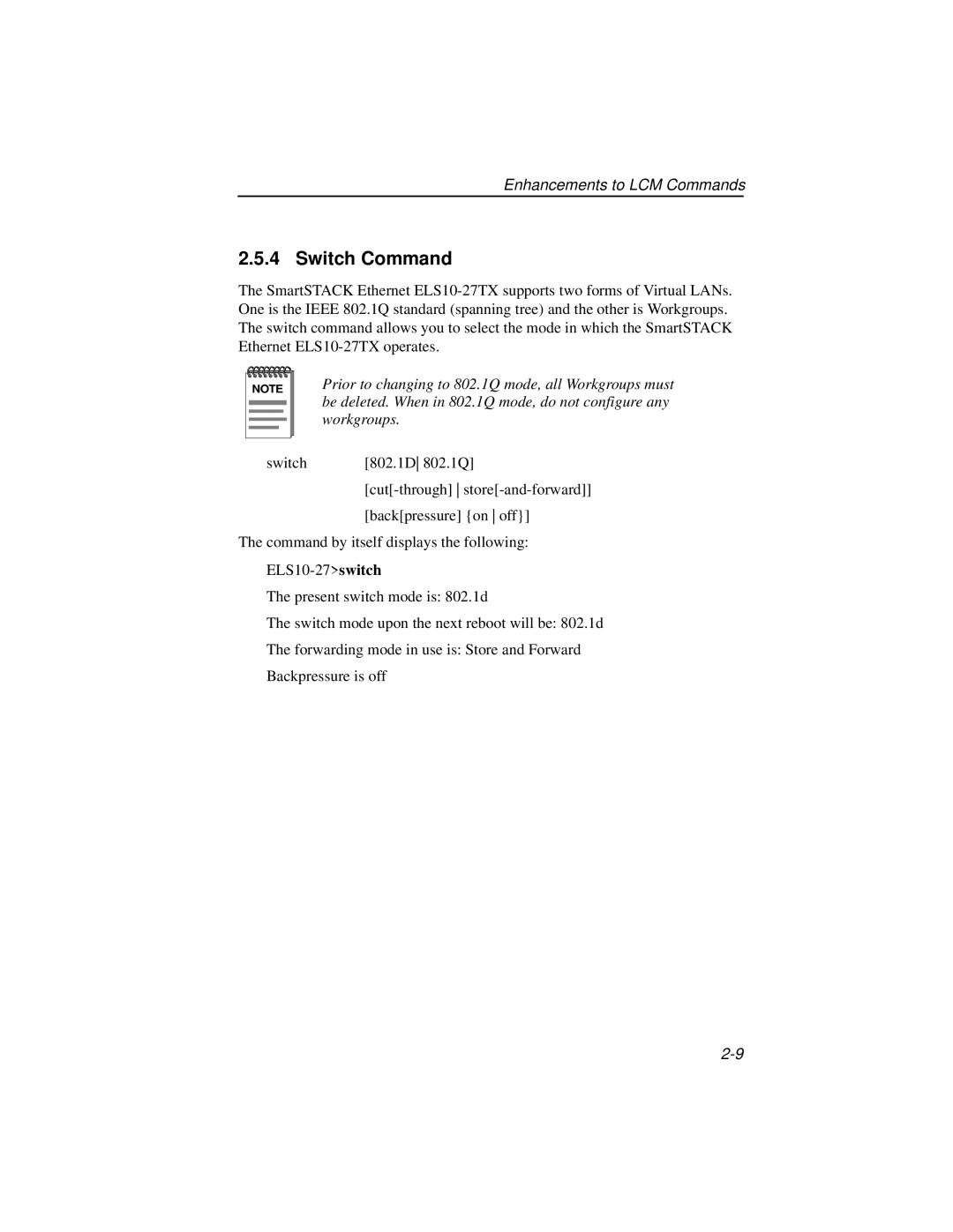 Enterasys Networks ELS10-27TX manual Switch Command 