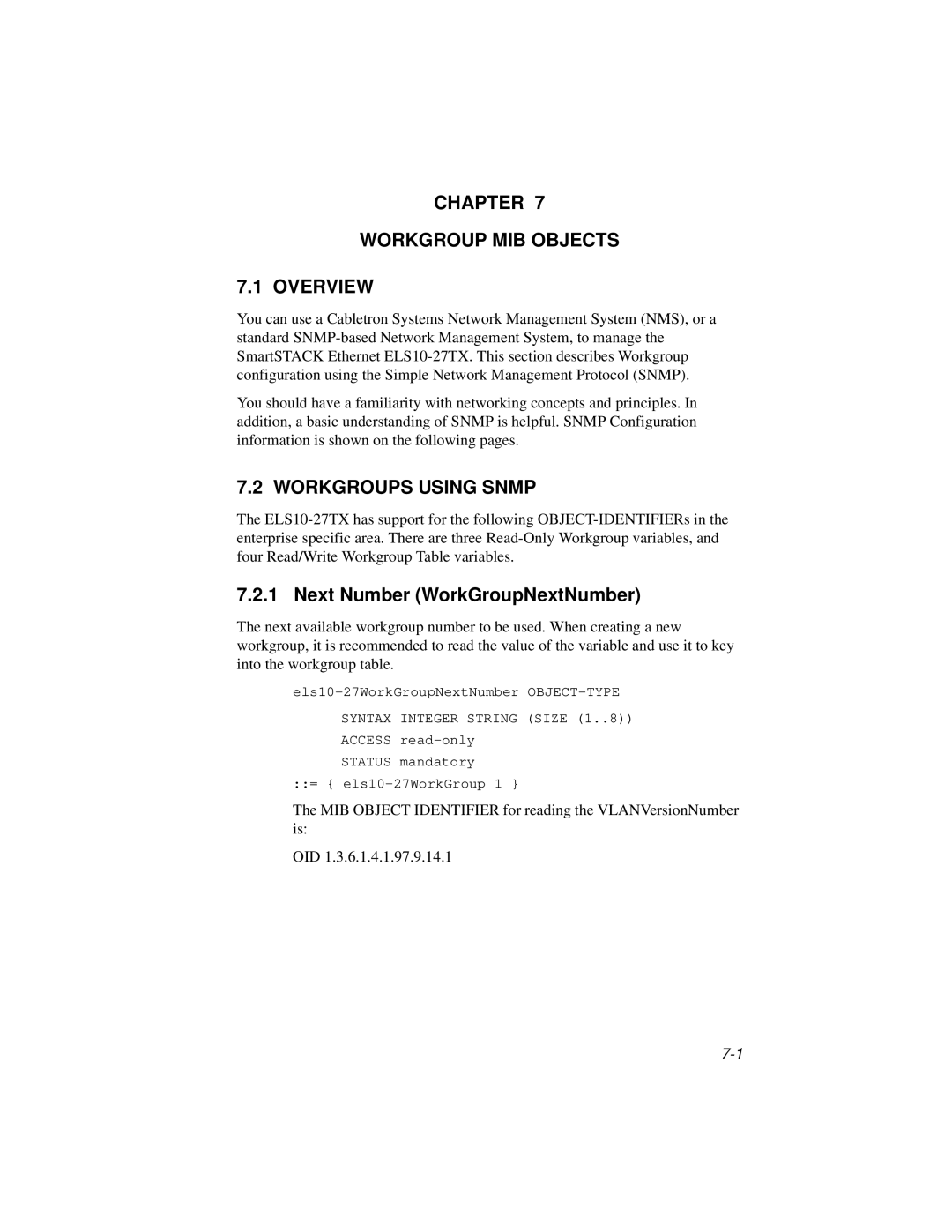 Enterasys Networks ELS10-27TX manual Chapter Workgroup MIB Objects Overview, Workgroups Using Snmp 
