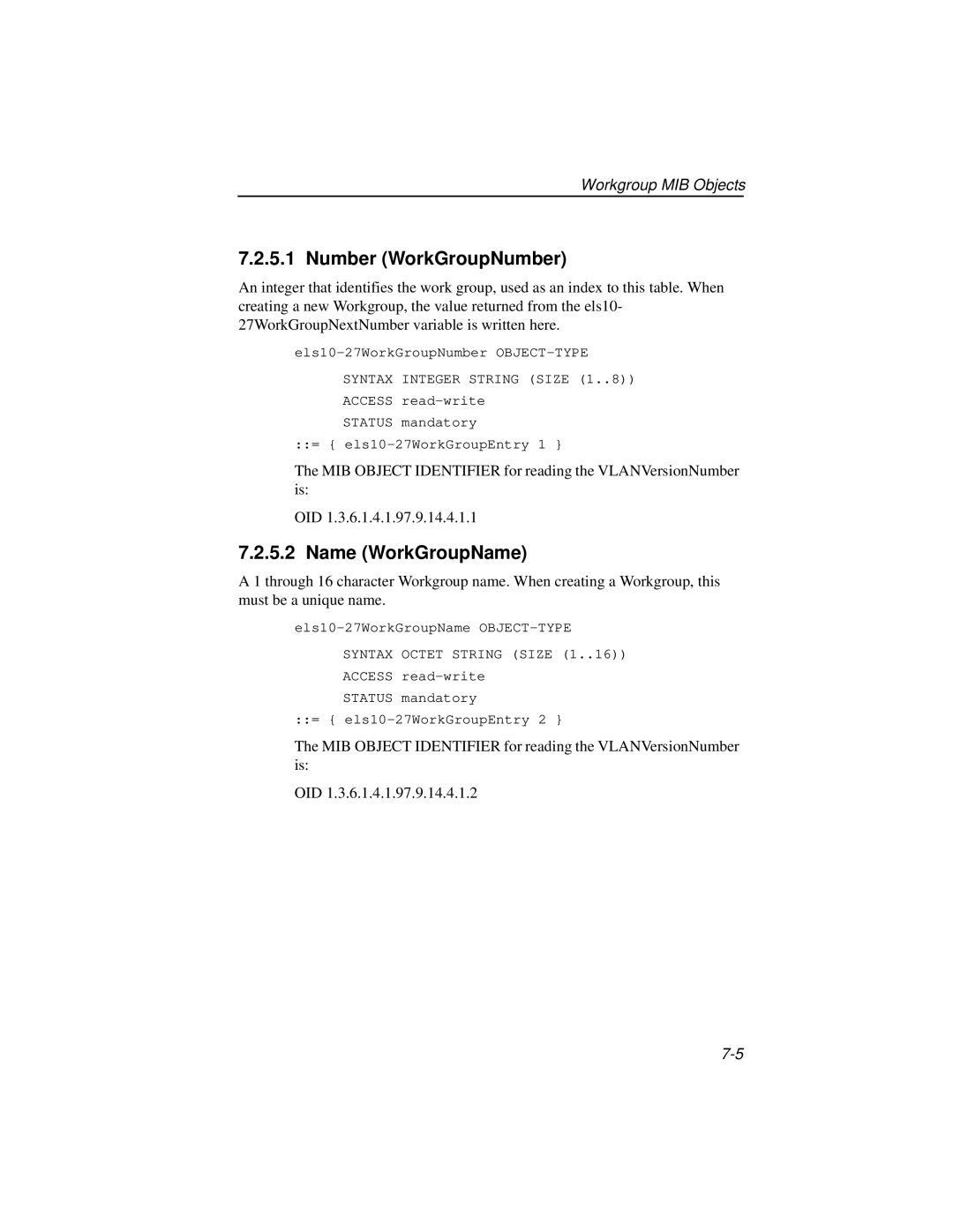 Enterasys Networks ELS10-27TX manual Number WorkGroupNumber, Name WorkGroupName 