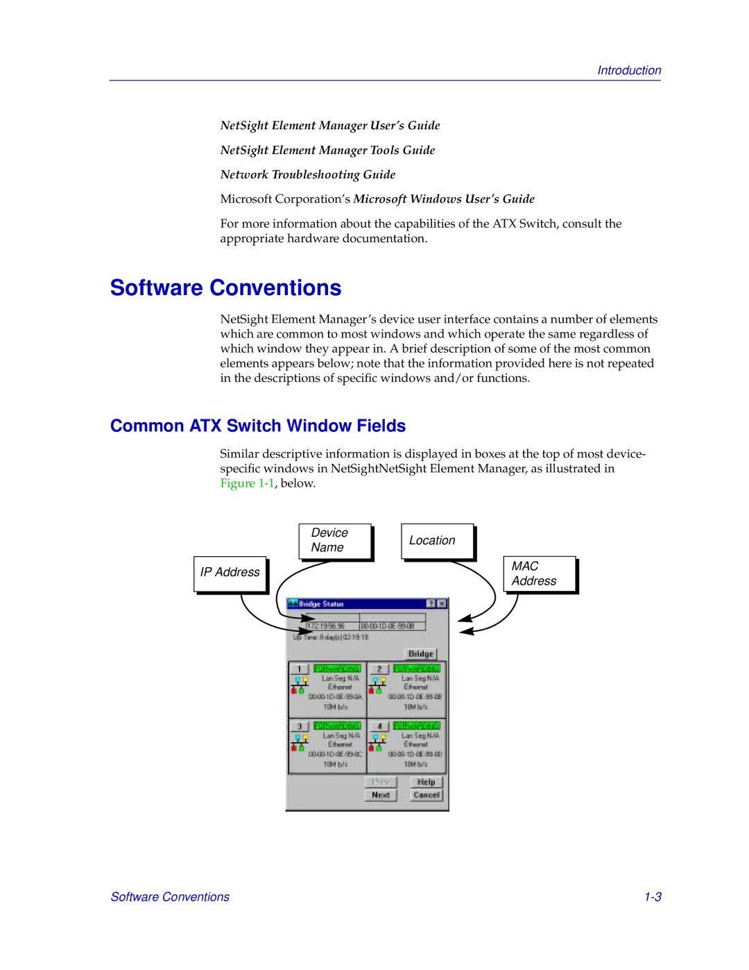 Enterasys Networks ENTERASYS ATX manual Software Conventions, Common ATX Switch Window Fields 