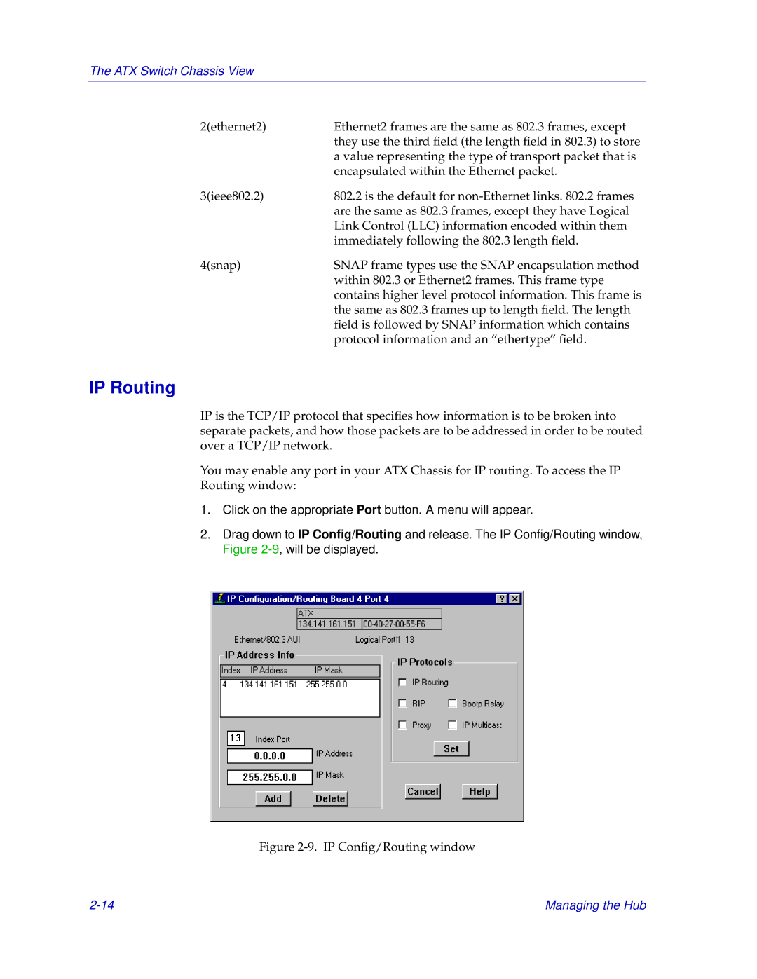 Enterasys Networks ENTERASYS ATX manual IP Routing, IP Conﬁg/Routing window 