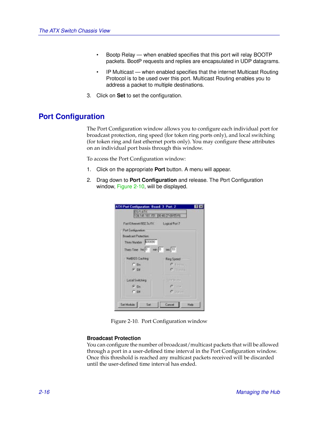 Enterasys Networks ENTERASYS ATX manual Port Conﬁguration, Broadcast Protection 