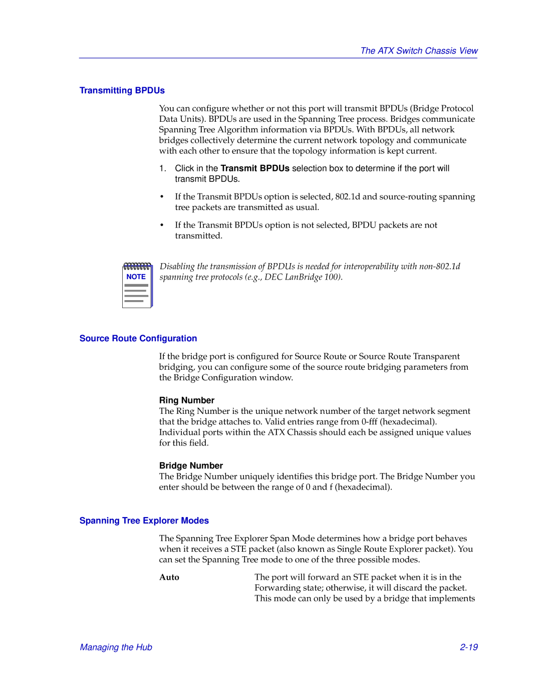 Enterasys Networks ENTERASYS ATX manual Transmitting BPDUs, Source Route Conﬁguration, Ring Number, Bridge Number 