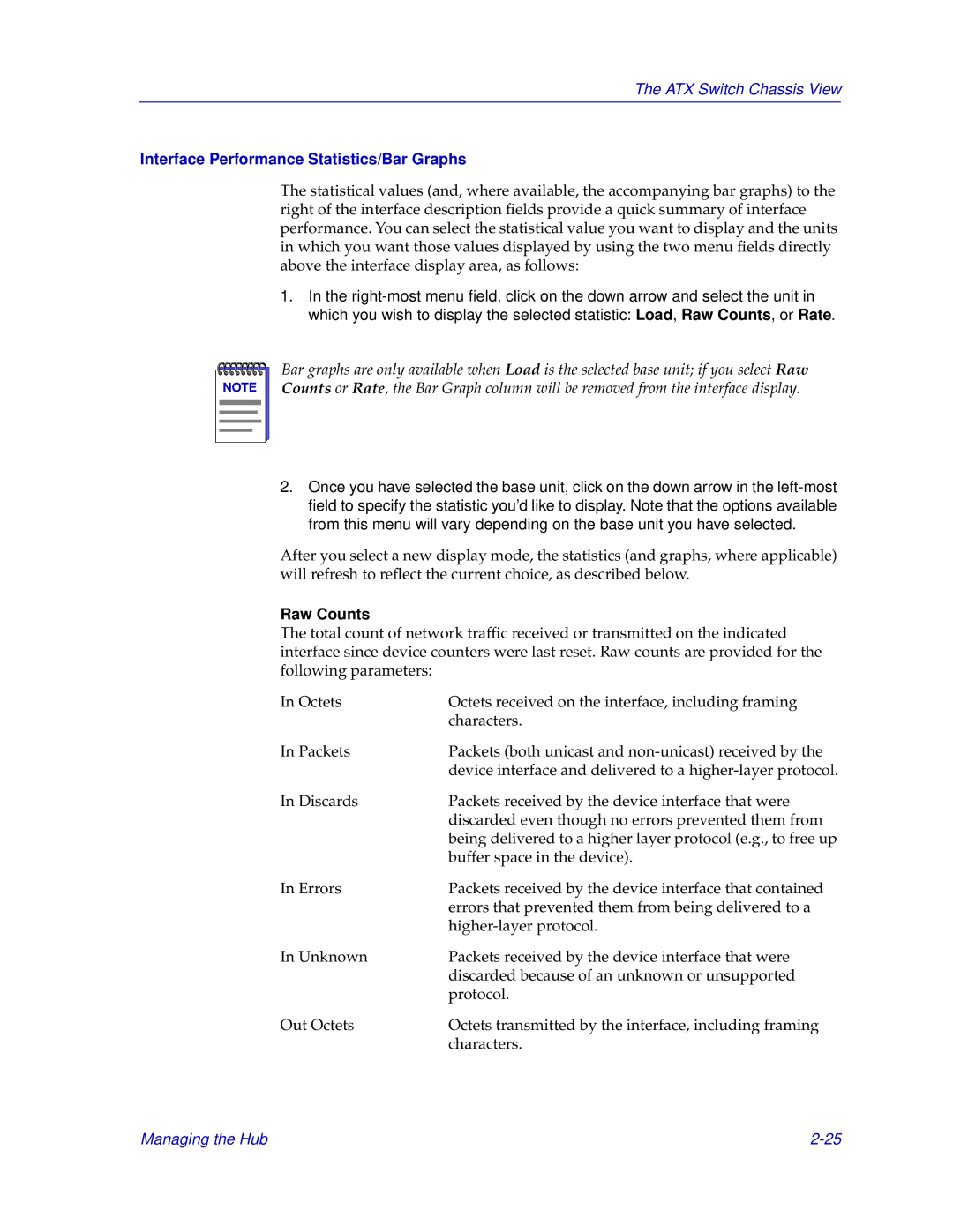 Enterasys Networks ENTERASYS ATX manual Interface Performance Statistics/Bar Graphs, Raw Counts 